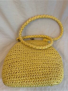 1960s Vintage Yellow Woven Handbag Made in Japan Mid Century Purse